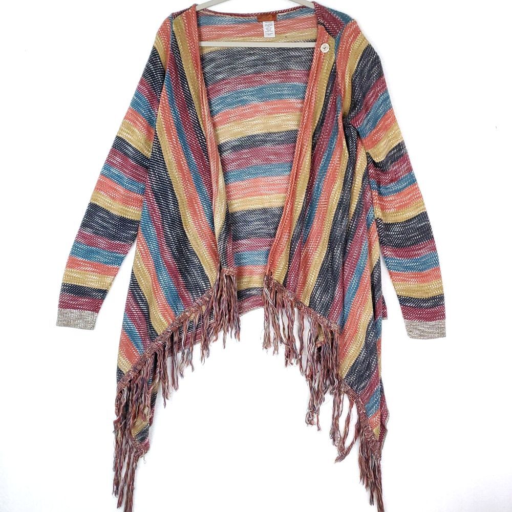 Scully Cardigan Waterfall Sweater Womens Large Multicolor Striped Crossover